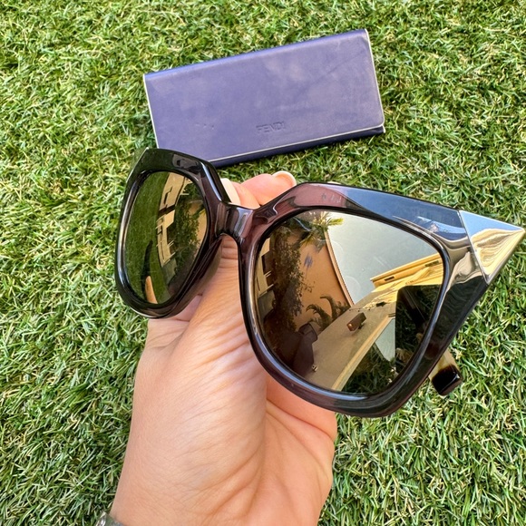 FENDI IRIDIA 52MM FF0060/S MIRRORED CAT EYE BLUE YELLOW METALLIC SUNGLASSES - Picture 12 of 13